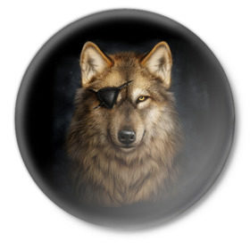 Значок с принтом Морской волк в Новосибирске,  металл | круглая форма, металлическая застежка в виде булавки | волк | глаз | животное | зверь | корабль | моряк | пират | собака | флот | хищник