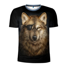 Мужская футболка 3D спортивная с принтом Морской волк в Новосибирске, 100% полиэстер с улучшенными характеристиками | приталенный силуэт, круглая горловина, широкие плечи, сужается к линии бедра | волк | глаз | животное | зверь | корабль | моряк | пират | собака | флот | хищник