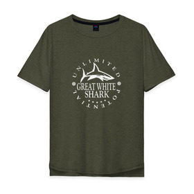 Мужская футболка хлопок Oversize с принтом White Shark Black в Новосибирске, 100% хлопок | свободный крой, круглый ворот, “спинка” длиннее передней части | Тематика изображения на принте: акула | настроение | новая | пацанская | позитив | прикольные картинки