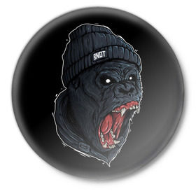 Значок с принтом Горилла Бандит в Новосибирске,  металл | круглая форма, металлическая застежка в виде булавки | Тематика изображения на принте: swag | бандит | горилла | обезьяна