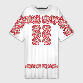 Платье-футболка 3D с принтом Вышиванка в Новосибирске,  |  | белорусская | вышиванка | древнерусская | к празднику | косоворотка | красные | масленица | национальная одежда | патриотическая | рубаха | русская | узоры | украинская
