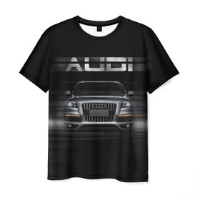 Мужская футболка 3D с принтом Audi Q7 скорость в Новосибирске, 100% полиэфир | прямой крой, круглый вырез горловины, длина до линии бедер | Тематика изображения на принте: audi | авто | автомобиль | ауди | кольца | красивая | кроссовер | крутая | марка | машина | надпись | немецкая иномарка | прикольная | тачка | черная | эмблема