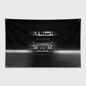 Флаг-баннер с принтом Audi Q7 скорость в Новосибирске, 100% полиэстер | размер 67 х 109 см, плотность ткани — 95 г/м2; по краям флага есть четыре люверса для крепления | audi | авто | автомобиль | ауди | кольца | красивая | кроссовер | крутая | марка | машина | надпись | немецкая иномарка | прикольная | тачка | черная | эмблема