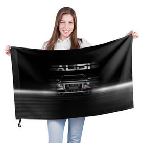 Флаг 3D с принтом Audi Q7 скорость в Новосибирске, 100% полиэстер | плотность ткани — 95 г/м2, размер — 67 х 109 см. Принт наносится с одной стороны | audi | авто | автомобиль | ауди | кольца | красивая | кроссовер | крутая | марка | машина | надпись | немецкая иномарка | прикольная | тачка | черная | эмблема