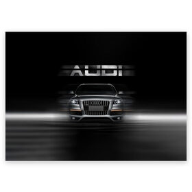 Поздравительная открытка с принтом Audi Q7 скорость в Новосибирске, 100% бумага | плотность бумаги 280 г/м2, матовая, на обратной стороне линовка и место для марки
 | audi | авто | автомобиль | ауди | кольца | красивая | кроссовер | крутая | марка | машина | надпись | немецкая иномарка | прикольная | тачка | черная | эмблема