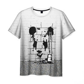 Мужская футболка 3D с принтом Панда вандал в Новосибирске, 100% полиэфир | прямой крой, круглый вырез горловины, длина до линии бедер | бамбук | бамбуковый медведь | банка | животное | зубы | капли | когти | краска | красная книга | лапы | мишка | панда | подтеки | прикол | прикольный | рисует | следы | черный | япония