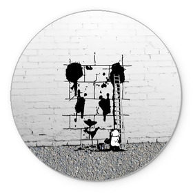 Коврик круглый с принтом Панда вандал в Новосибирске, резина и полиэстер | круглая форма, изображение наносится на всю лицевую часть | бамбук | бамбуковый медведь | банка | животное | зубы | капли | когти | краска | красная книга | лапы | мишка | панда | подтеки | прикол | прикольный | рисует | следы | черный | япония
