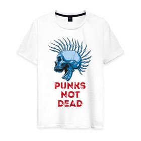 Мужская футболка хлопок с принтом Punks not dead в Новосибирске, 100% хлопок | прямой крой, круглый вырез горловины, длина до линии бедер, слегка спущенное плечо. | Тематика изображения на принте: music | punk | rock | skull | музыка | панк | рок | череп | черепа