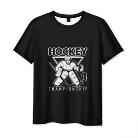 Мужская футболка 3D с принтом Hockey Championship в Новосибирске, 100% полиэфир | прямой крой, круглый вырез горловины, длина до линии бедер | bandy | hockey | клюшка | коньки | лед | спорт | хоккей