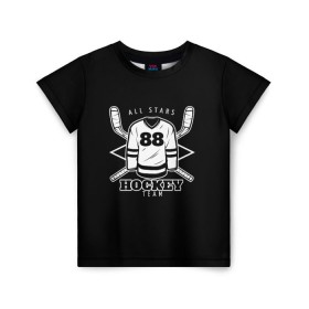 Детская футболка 3D с принтом Hockey Team в Новосибирске, 100% гипоаллергенный полиэфир | прямой крой, круглый вырез горловины, длина до линии бедер, чуть спущенное плечо, ткань немного тянется | Тематика изображения на принте: bandy | hockey | клюшка | коньки | лед | спорт | хоккей