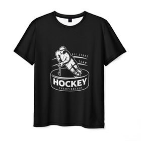 Мужская футболка 3D с принтом Championship Hockey! в Новосибирске, 100% полиэфир | прямой крой, круглый вырез горловины, длина до линии бедер | bandy | hockey | клюшка | коньки | лед | спорт | хоккей