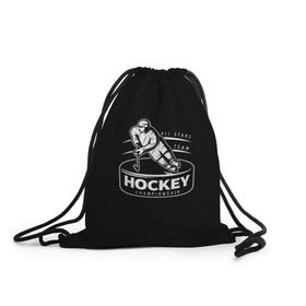 Рюкзак-мешок 3D с принтом Championship Hockey! в Новосибирске, 100% полиэстер | плотность ткани — 200 г/м2, размер — 35 х 45 см; лямки — толстые шнурки, застежка на шнуровке, без карманов и подкладки | bandy | hockey | клюшка | коньки | лед | спорт | хоккей