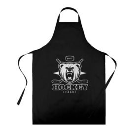 Фартук 3D с принтом Bear hockey в Новосибирске, 100% полиэстер | общий размер — 65 х 85 см, ширина нагрудника — 26 см, горловина — 53 см, длина завязок — 54 см, общий обхват в поясе — 173 см. Принт на завязках и на горловине наносится с двух сторон, на основной части фартука — только с внешней стороны | bandy | hockey | клюшка | коньки | лед | спорт | хоккей