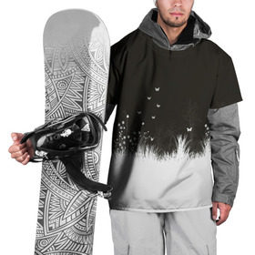 Накидка на куртку 3D с принтом Ночная полянка в Новосибирске, 100% полиэстер |  | Тематика изображения на принте: бабочки | белый | кусты | ночь | цветы | чб | черно белое | черный