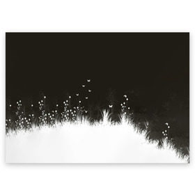 Поздравительная открытка с принтом Ночная полянка в Новосибирске, 100% бумага | плотность бумаги 280 г/м2, матовая, на обратной стороне линовка и место для марки
 | бабочки | белый | кусты | ночь | цветы | чб | черно белое | черный