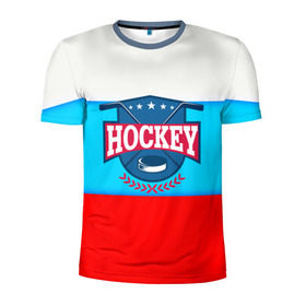 Мужская футболка 3D спортивная с принтом Hockey Russia в Новосибирске, 100% полиэстер с улучшенными характеристиками | приталенный силуэт, круглая горловина, широкие плечи, сужается к линии бедра | bandy | hockey | клюшка | коньки | лед | россия | русский хоккей | спорт | хоккей