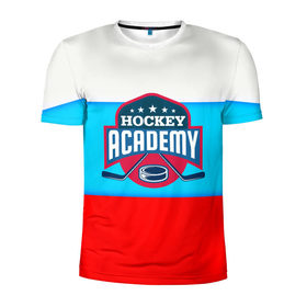 Мужская футболка 3D спортивная с принтом Академия хоккея в Новосибирске, 100% полиэстер с улучшенными характеристиками | приталенный силуэт, круглая горловина, широкие плечи, сужается к линии бедра | bandy | hockey | клюшка | коньки | лед | россия | русский хоккей | спорт | хоккей