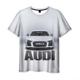 Мужская футболка 3D с принтом Audi серебро в Новосибирске, 100% полиэфир | прямой крой, круглый вырез горловины, длина до линии бедер | ауди | машина