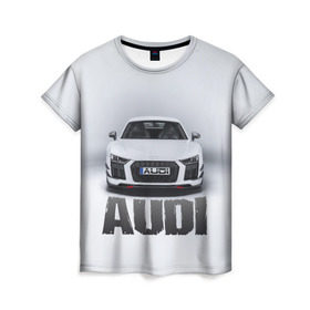 Женская футболка 3D с принтом Audi серебро в Новосибирске, 100% полиэфир ( синтетическое хлопкоподобное полотно) | прямой крой, круглый вырез горловины, длина до линии бедер | Тематика изображения на принте: ауди | машина