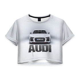 Женская футболка 3D укороченная с принтом Audi серебро в Новосибирске, 100% полиэстер | круглая горловина, длина футболки до линии талии, рукава с отворотами | ауди | машина
