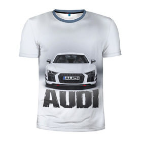 Мужская футболка 3D спортивная с принтом Audi серебро в Новосибирске, 100% полиэстер с улучшенными характеристиками | приталенный силуэт, круглая горловина, широкие плечи, сужается к линии бедра | Тематика изображения на принте: ауди | машина