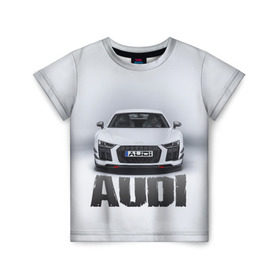 Детская футболка 3D с принтом Audi серебро в Новосибирске, 100% гипоаллергенный полиэфир | прямой крой, круглый вырез горловины, длина до линии бедер, чуть спущенное плечо, ткань немного тянется | ауди | машина