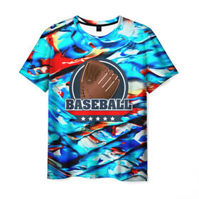 Мужская футболка 3D с принтом Бейсбол color в Новосибирске, 100% полиэфир | прямой крой, круглый вырез горловины, длина до линии бедер | baseball | sport | бейсбол | спорт