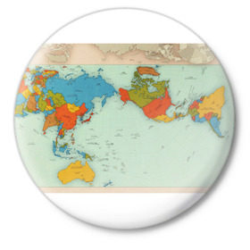 Значок с принтом Правильная карта мира. в Новосибирске,  металл | круглая форма, металлическая застежка в виде булавки | authagraph world map | австралия | азия | америка | глобус | гренландия | дизайн карты мира | европа | карта | мир
