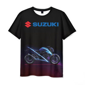 Мужская футболка 3D с принтом Suzuki в Новосибирске, 100% полиэфир | прямой крой, круглый вырез горловины, длина до линии бедер | suzuki | байк | мотик | мото | мотоцикл | спортбайк | сузуки