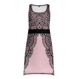 Платье-майка 3D с принтом Lace pink в Новосибирске, 100% полиэстер | полуприлегающий силуэт, широкие бретели, круглый вырез горловины, удлиненный подол сзади. | кружево