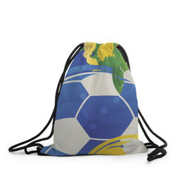 Рюкзак-мешок 3D с принтом Яркий футбол в Новосибирске, 100% полиэстер | плотность ткани — 200 г/м2, размер — 35 х 45 см; лямки — толстые шнурки, застежка на шнуровке, без карманов и подкладки | бразилия | желтый | зеленый | игра | мяч | синий | цвет