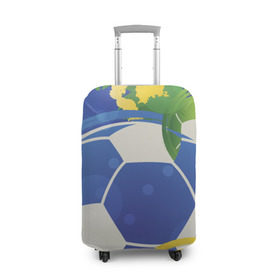 Чехол для чемодана 3D с принтом Яркий футбол в Новосибирске, 86% полиэфир, 14% спандекс | двустороннее нанесение принта, прорези для ручек и колес | бразилия | желтый | зеленый | игра | мяч | синий | цвет
