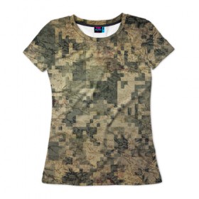 Женская футболка 3D с принтом Khaki 2 в Новосибирске, 100% полиэфир ( синтетическое хлопкоподобное полотно) | прямой крой, круглый вырез горловины, длина до линии бедер | армейская | военная | камуфляж | хаки