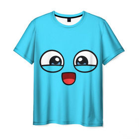 Мужская футболка 3D с принтом Эмодзи / Смайл (голубой цвет) в Новосибирске, 100% полиэфир | прямой крой, круглый вырез горловины, длина до линии бедер | глаза | милые | подарок | смайл | смайлик | улыбка | эмодзи | эмоции