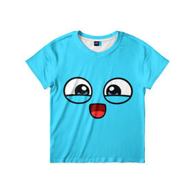 Детская футболка 3D с принтом Эмодзи / Смайл (голубой цвет) в Новосибирске, 100% гипоаллергенный полиэфир | прямой крой, круглый вырез горловины, длина до линии бедер, чуть спущенное плечо, ткань немного тянется | глаза | милые | подарок | смайл | смайлик | улыбка | эмодзи | эмоции