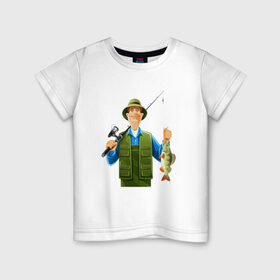 Детская футболка хлопок с принтом Папа-рыбак в Новосибирске, 100% хлопок | круглый вырез горловины, полуприлегающий силуэт, длина до линии бедер | Тематика изображения на принте: 