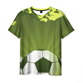 Мужская футболка 3D с принтом Футбол без границ в Новосибирске, 100% полиэфир | прямой крой, круглый вырез горловины, длина до линии бедер | зеленый | игра | мяч | поле