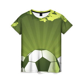 Женская футболка 3D с принтом Футбол без границ в Новосибирске, 100% полиэфир ( синтетическое хлопкоподобное полотно) | прямой крой, круглый вырез горловины, длина до линии бедер | зеленый | игра | мяч | поле