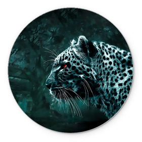 Коврик круглый с принтом Леопард неоновый в Новосибирске, резина и полиэстер | круглая форма, изображение наносится на всю лицевую часть | гепард | леопард | темный | хищник