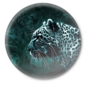 Значок с принтом Леопард неоновый в Новосибирске,  металл | круглая форма, металлическая застежка в виде булавки | Тематика изображения на принте: гепард | леопард | темный | хищник