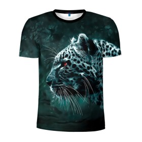 Мужская футболка 3D спортивная с принтом Леопард неоновый в Новосибирске, 100% полиэстер с улучшенными характеристиками | приталенный силуэт, круглая горловина, широкие плечи, сужается к линии бедра | гепард | леопард | темный | хищник