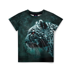 Детская футболка 3D с принтом Леопард неоновый в Новосибирске, 100% гипоаллергенный полиэфир | прямой крой, круглый вырез горловины, длина до линии бедер, чуть спущенное плечо, ткань немного тянется | гепард | леопард | темный | хищник