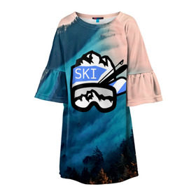 Детское платье 3D с принтом SKI в Новосибирске, 100% полиэстер | прямой силуэт, чуть расширенный к низу. Круглая горловина, на рукавах — воланы | ski patrol | sport | возвышение | возвышенность | гора | горка | национальный парк | облака | склон | снег | спорт | холм