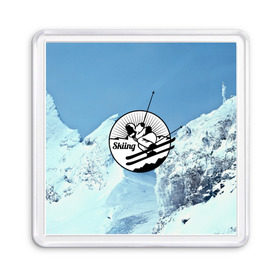 Магнит 55*55 с принтом Лыжный спорт в Новосибирске, Пластик | Размер: 65*65 мм; Размер печати: 55*55 мм | Тематика изображения на принте: ski patrol | sport | возвышение | возвышенность | гора | горка | национальный парк | облака | склон | снег | спорт | холм