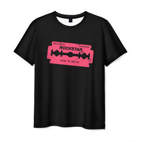 Мужская футболка 3D с принтом Rockstar Razor в Новосибирске, 100% полиэфир | прямой крой, круглый вырез горловины, длина до линии бедер | Тематика изображения на принте: auto | dead | grand | red | redemption | theft | бритва | гта | лезвие | рокстар