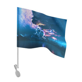 Флаг для автомобиля с принтом Извержение вулкана в Новосибирске, 100% полиэстер | Размер: 30*21 см | вода | вулкан | выброс | горы | гроза | дым | лава | молнии | море | облака | океан | остров | пепел | разряд | стихия