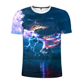 Мужская футболка 3D спортивная с принтом Извержение вулкана в Новосибирске, 100% полиэстер с улучшенными характеристиками | приталенный силуэт, круглая горловина, широкие плечи, сужается к линии бедра | вода | вулкан | выброс | горы | гроза | дым | лава | молнии | море | облака | океан | остров | пепел | разряд | стихия
