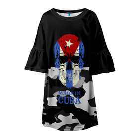Детское платье 3D с принтом Made in Cuba в Новосибирске, 100% полиэстер | прямой силуэт, чуть расширенный к низу. Круглая горловина, на рукавах — воланы | Тематика изображения на принте: camouflage | made in cuba | skull | абстракция | города | камуфляж | куба | нация | страны | текстуры | череп