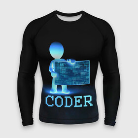 Мужской рашгард 3D с принтом Coder   программист кодировщик в Новосибирске,  |  | Тематика изображения на принте: it | programmer | голова | загрузка | код | надпись | неоновый | ноги | программный | руки | светящийся | страница | технологии | хакер | человек | человечек | шифровальщик | экран