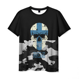 Мужская футболка 3D с принтом Made in Finland в Новосибирске, 100% полиэфир | прямой крой, круглый вырез горловины, длина до линии бедер | Тематика изображения на принте: camouflage | made in finland | skull | абстракция | города | камуфляж | нация | страны | текстуры | череп